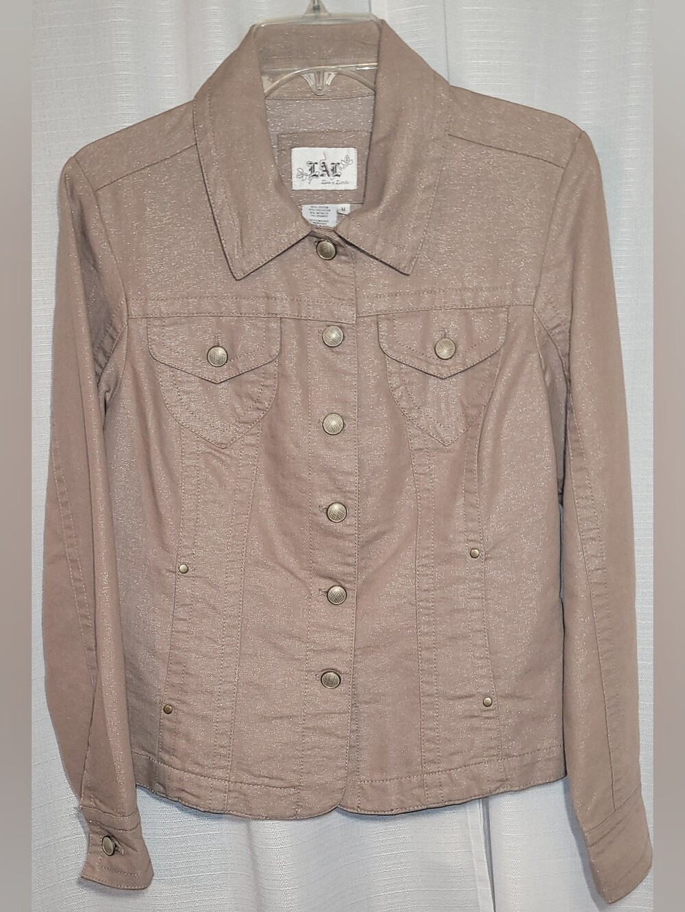 Live A Little Gold Metallic Beige Jean Jacket Med